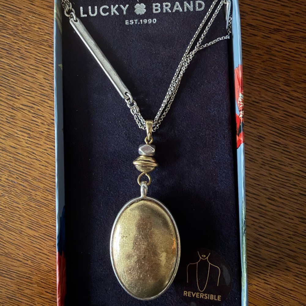 Lucky Brand Gold and Silver Reversible Oval Pendant Necklace